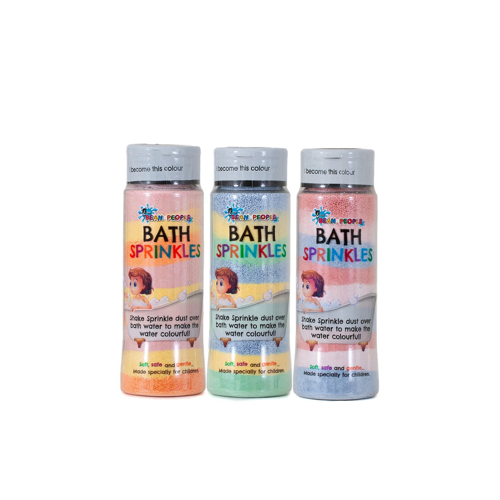 Three Bath Sprinkles shaker bottles side by side