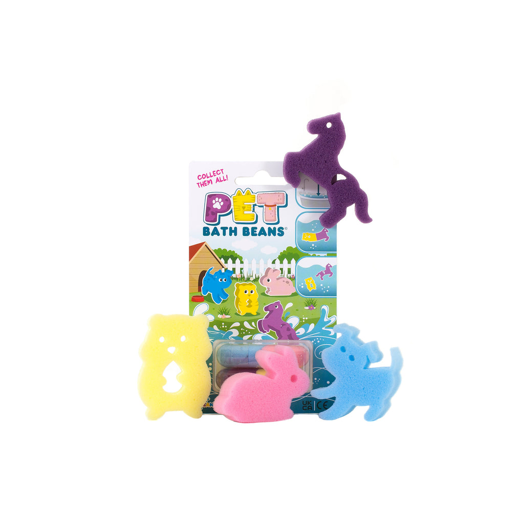 Pet Bath Beans pack with bunny, pony, puppy and hamster sponge toys