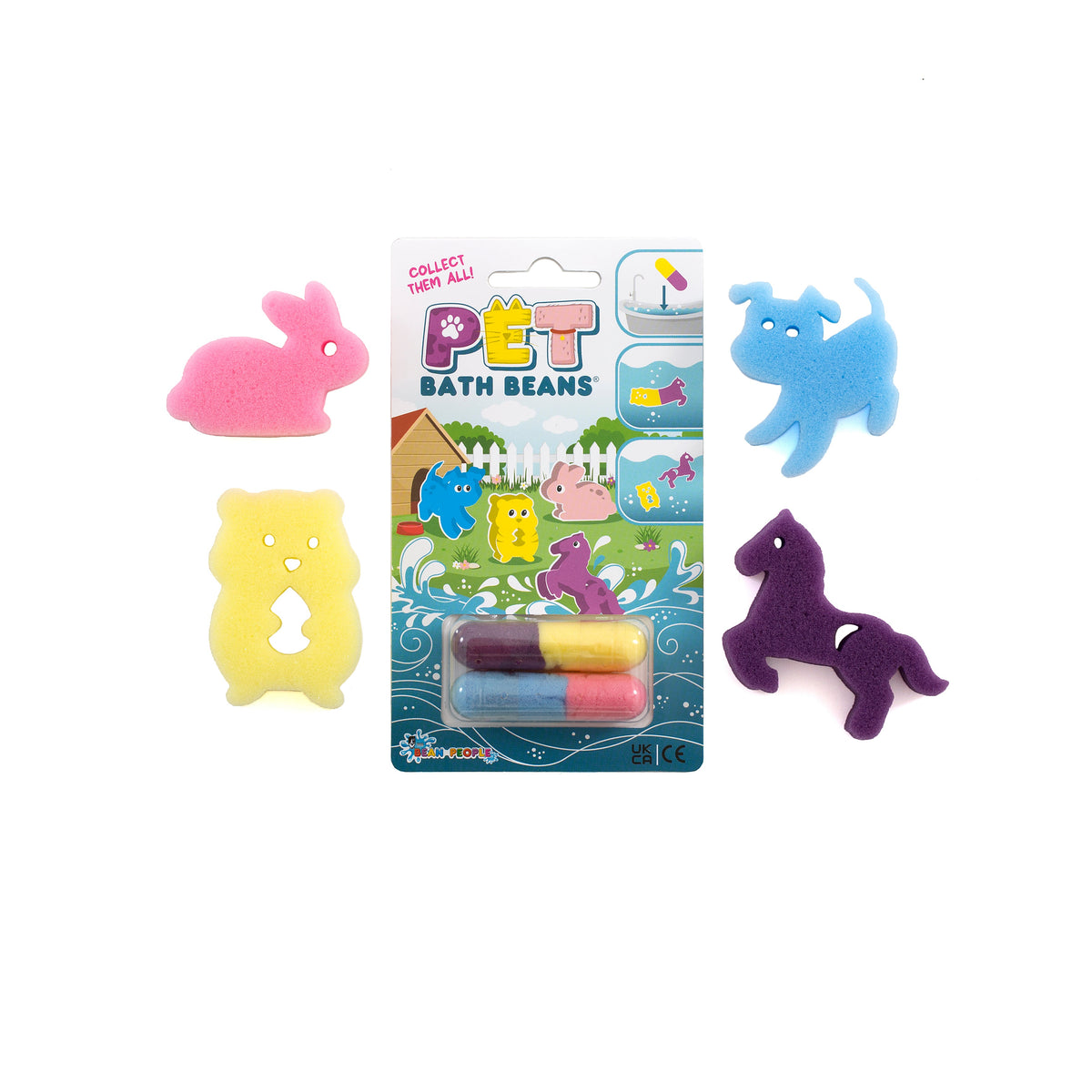 Pet Bath Beans pack with bunny, pony, puppy and hamster sponge toys