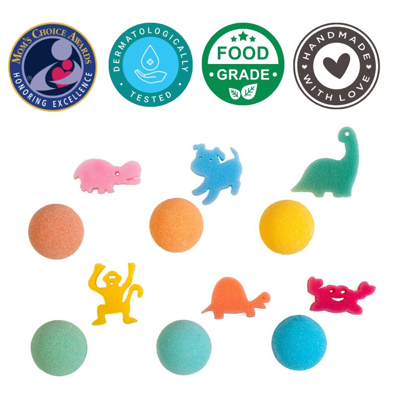 kids bath bombs with sponge toy examples