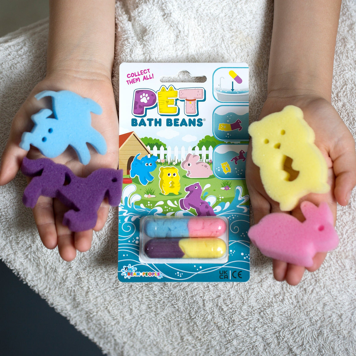 Pet Bath Beans pack with bunny, pony, puppy and hamster sponge toys