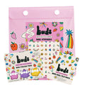 Buds Fizz Mani Magic Pack with a pink party bag, nail stickers, nail polish trio box and mini nail file pack